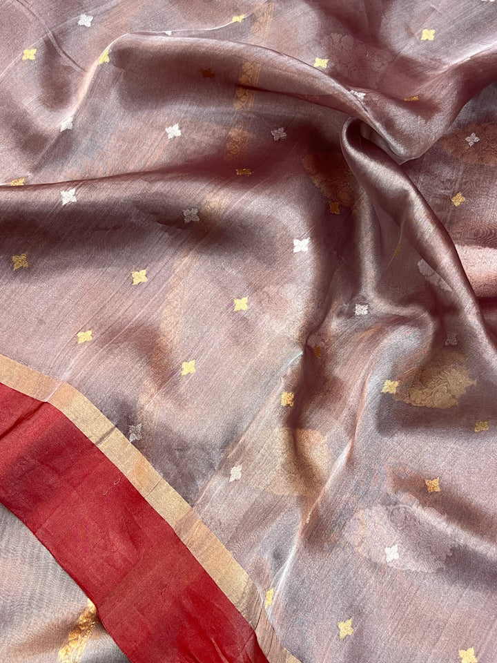 Red Iktara Tissue Silk Saree with Mashru Border