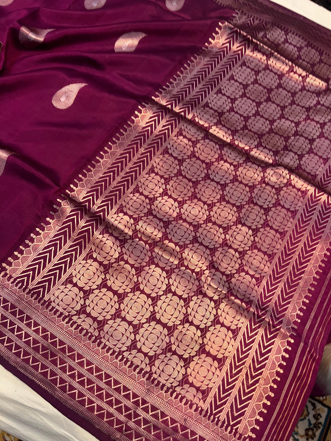 Wine Pure Banarasi Handloom Silk Saree - Aura Benaras
