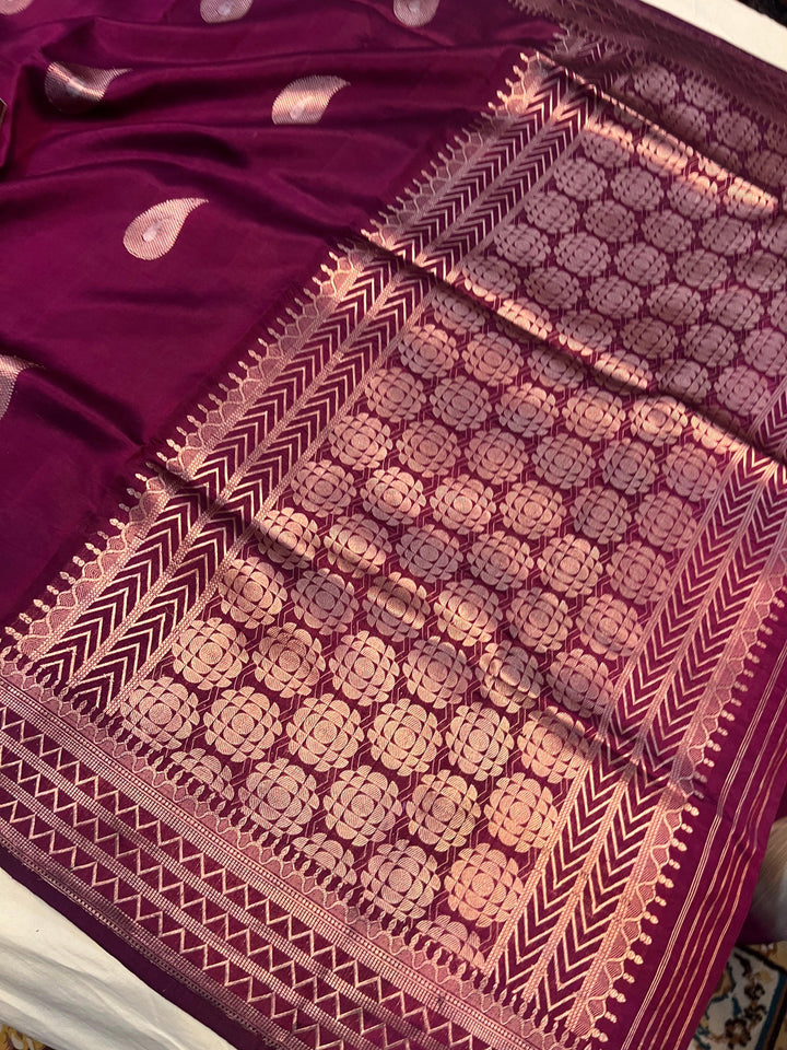 Wine Pure Banarasi Handloom Silk Saree - Aura Benaras