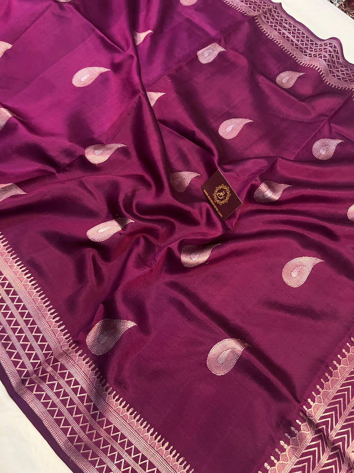 Wine Pure Banarasi Handloom Silk Saree - Aura Benaras