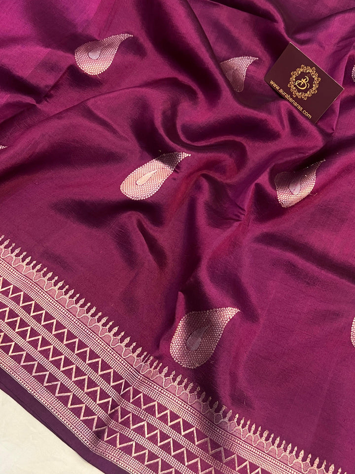 Wine Pure Banarasi Handloom Silk Saree - Aura Benaras