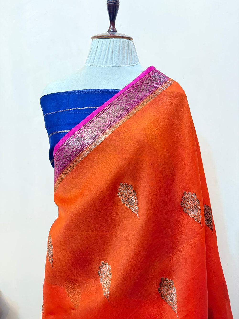 Orange Pure Kora Silk Handloom Banarasi Saree