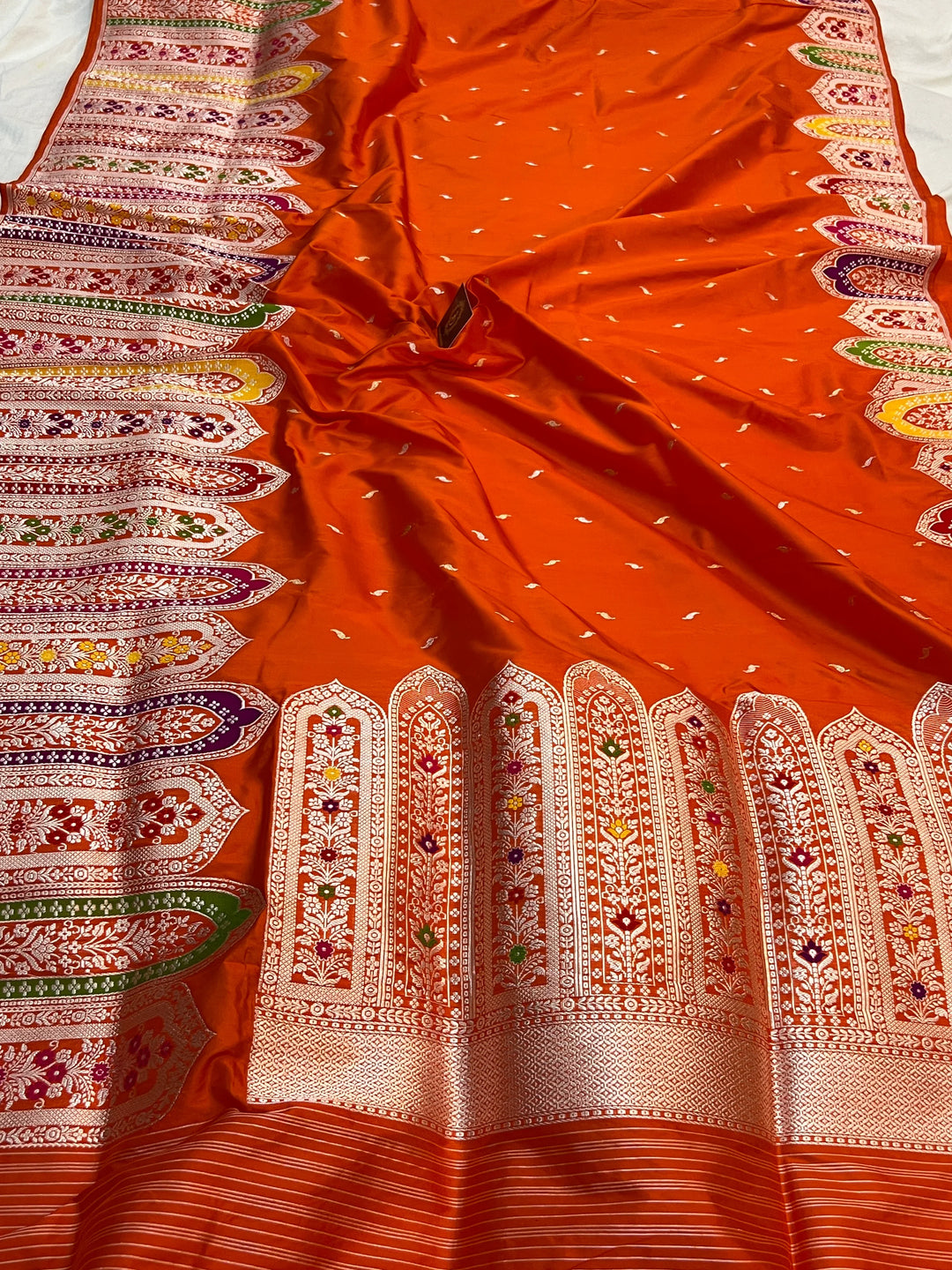 Pre Order :: Orange Pure Katan Silk Handloom Banarasi Saree
