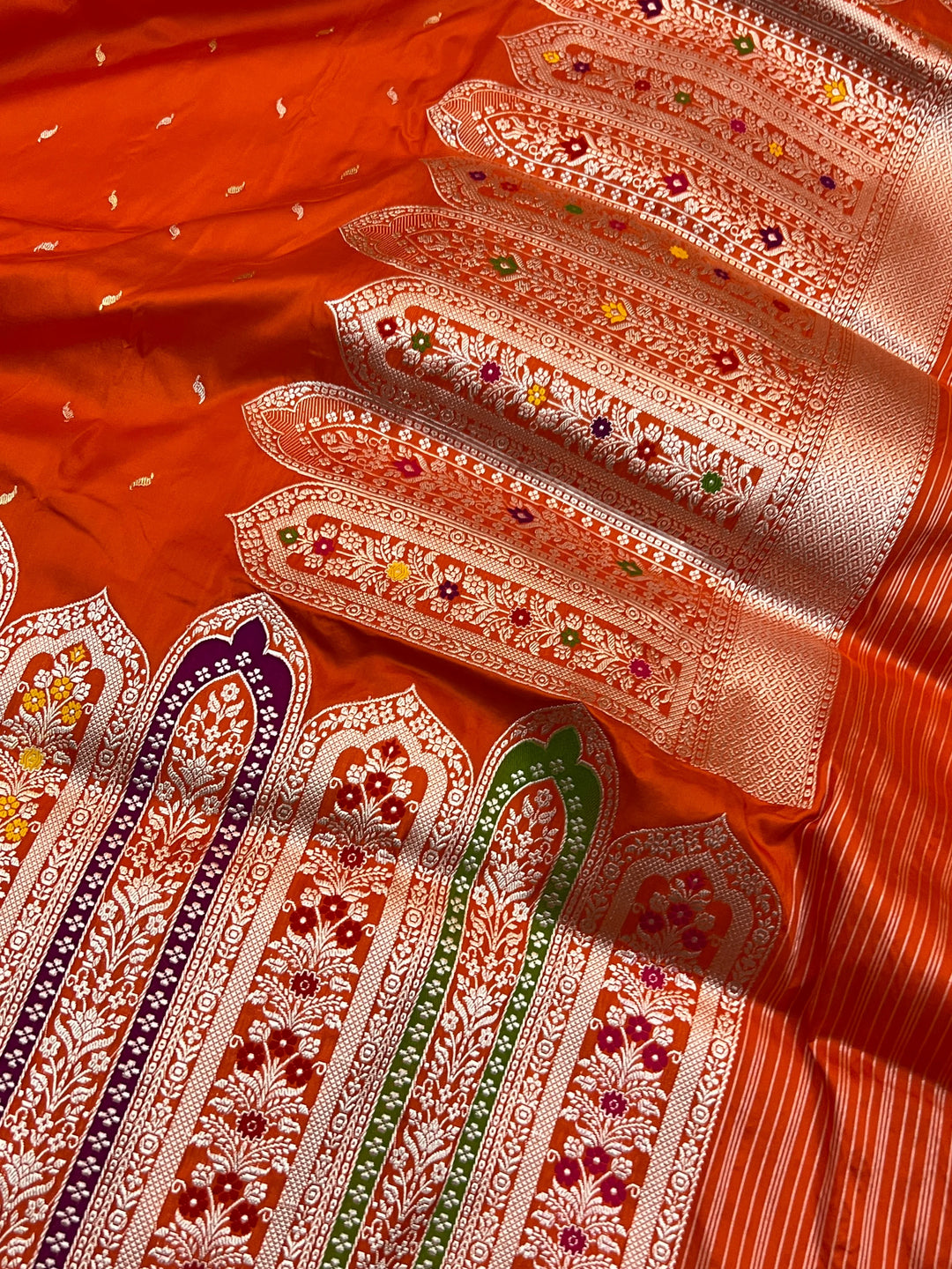 Pre Order :: Orange Pure Katan Silk Handloom Banarasi Saree