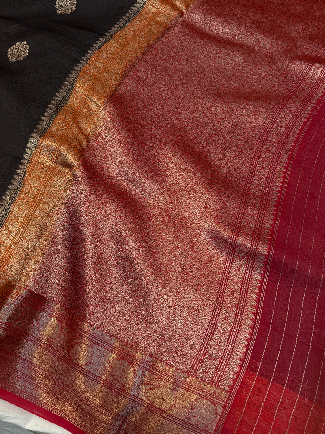 Black Pure Kora Silk Handloom Banarasi Saree
