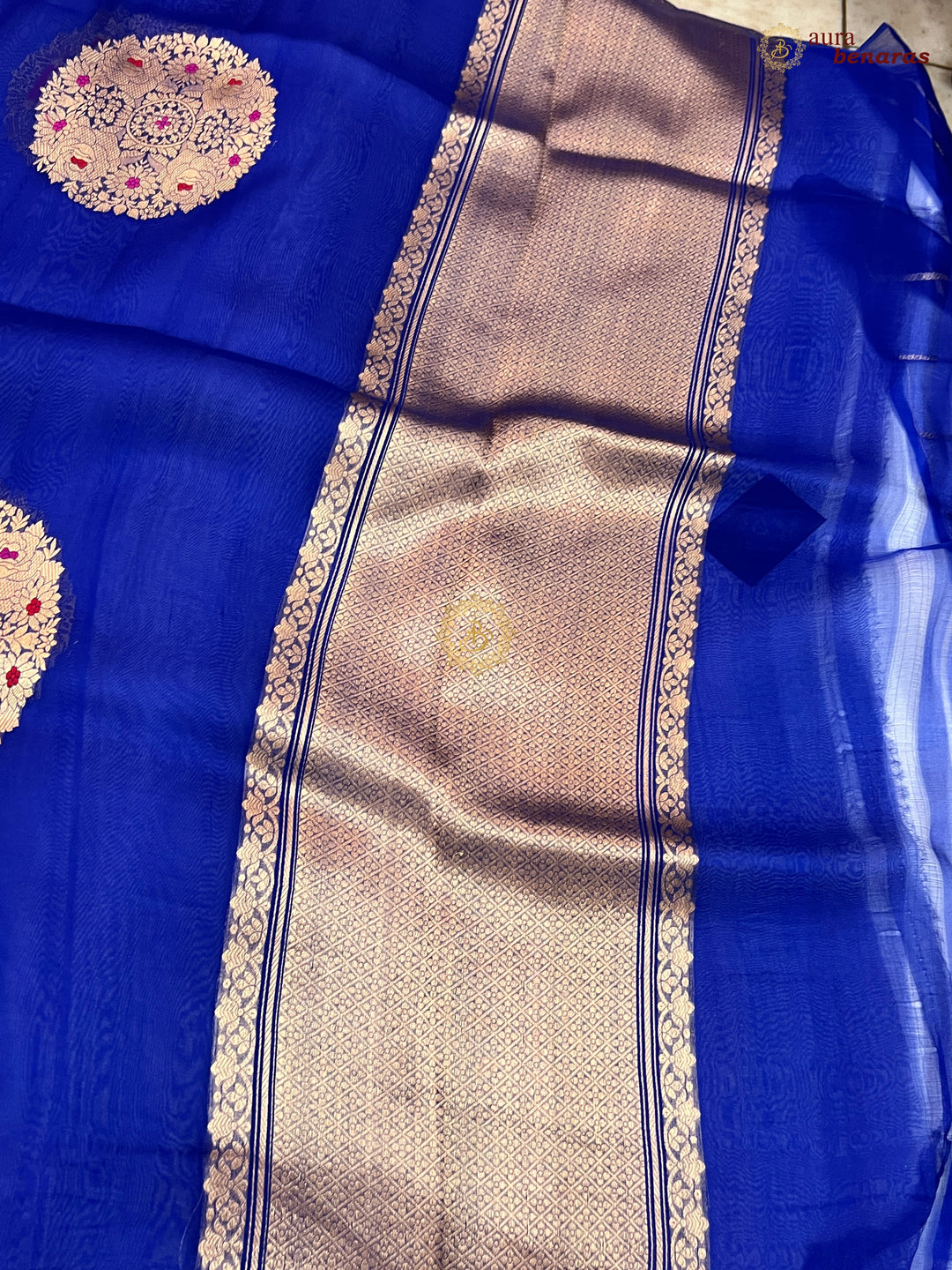  Pure Royal Blue Banarasi Handloom Silk Saree - AuraBenaras