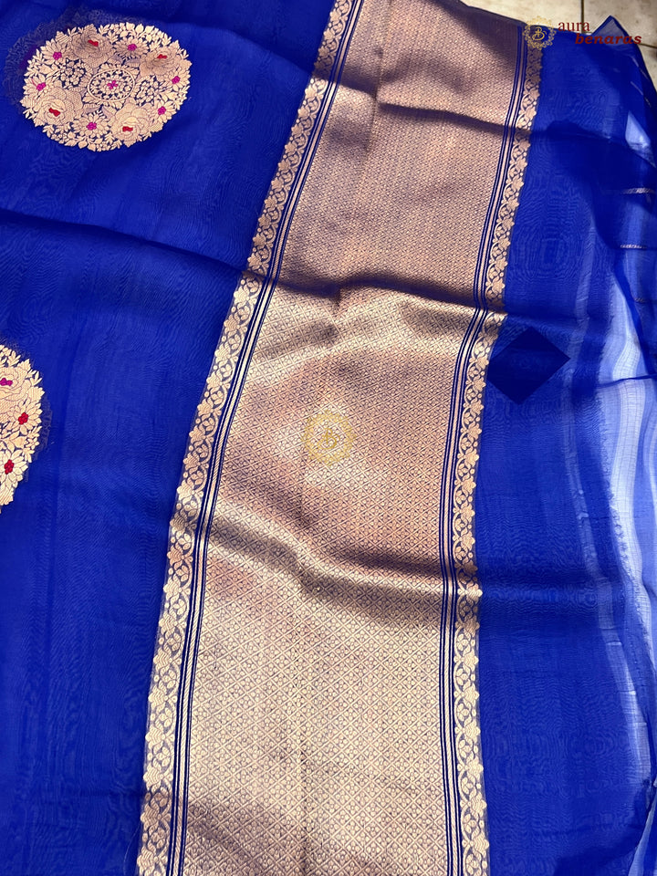  Pure Royal Blue Banarasi Handloom Silk Saree - AuraBenaras