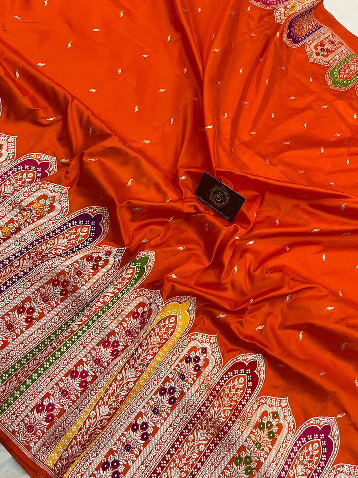 Pre Order :: Orange Pure Katan Silk Handloom Banarasi Saree