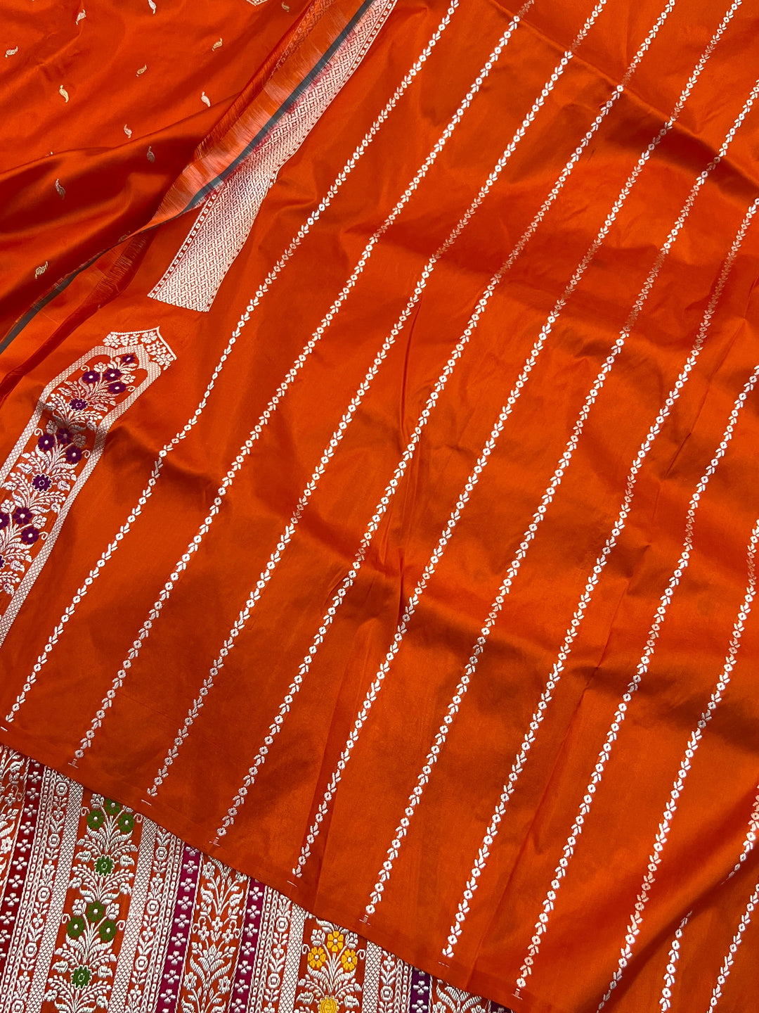 Pre Order :: Orange Pure Katan Silk Handloom Banarasi Saree