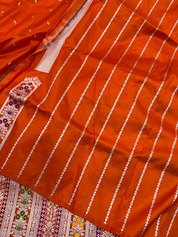Pre Order :: Orange Pure Katan Silk Handloom Banarasi Saree