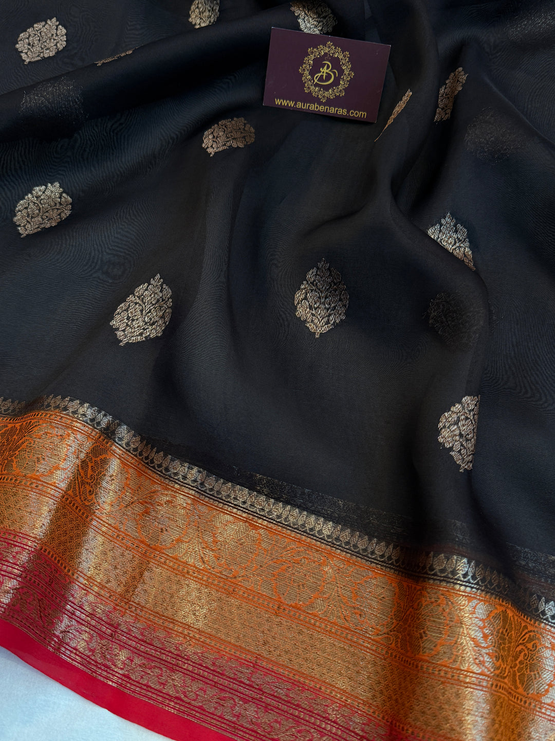 Black Pure Kora Silk Handloom Banarasi Saree