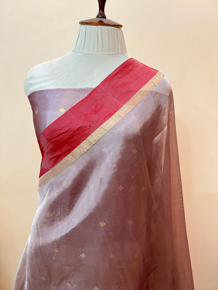 Red Iktara Tissue Silk Saree with Mashru Border