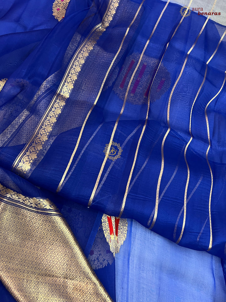  Pure Royal Blue Banarasi Handloom Silk Saree - AuraBenaras