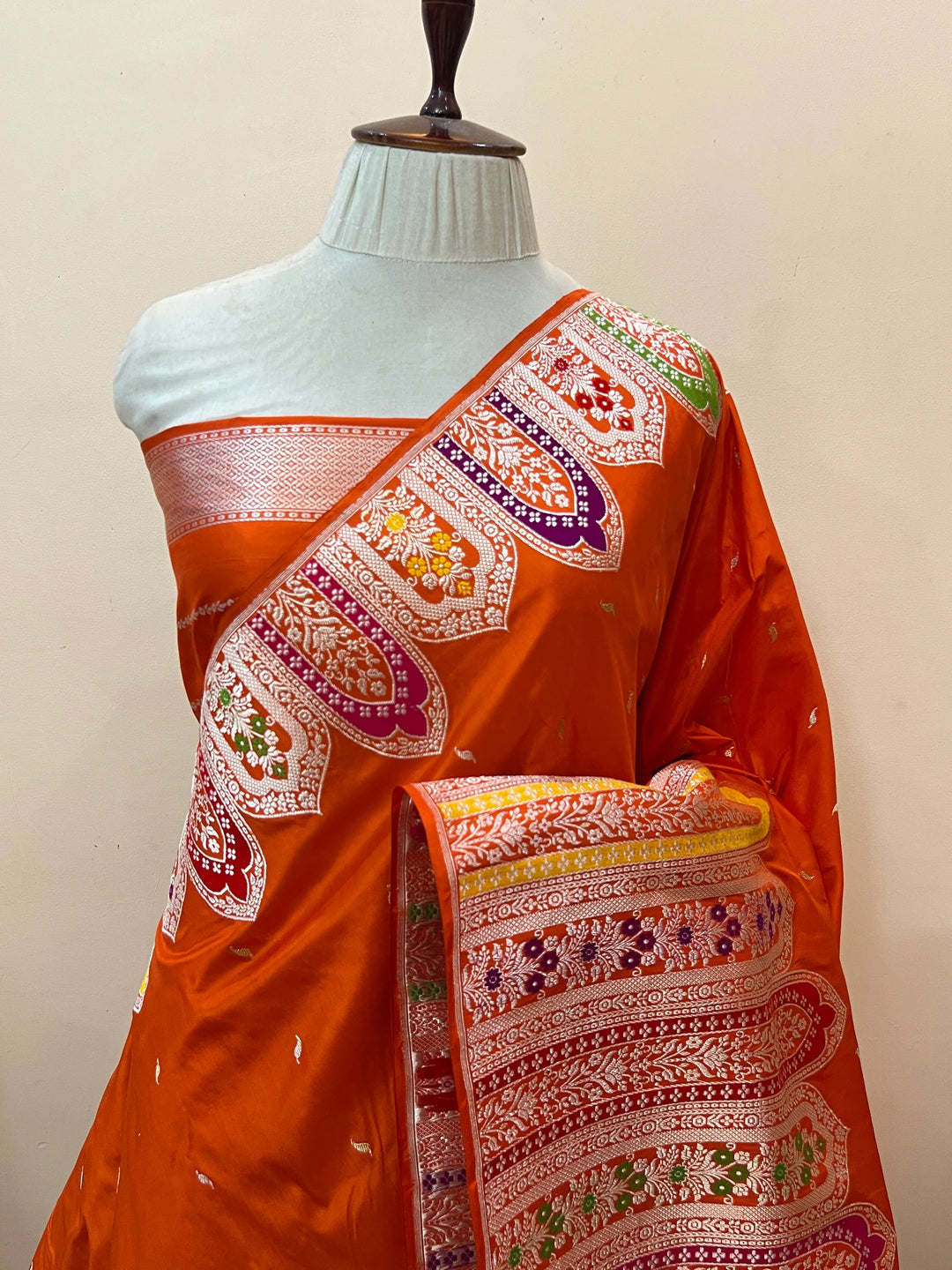 Pre Order :: Orange Pure Katan Silk Handloom Banarasi Saree