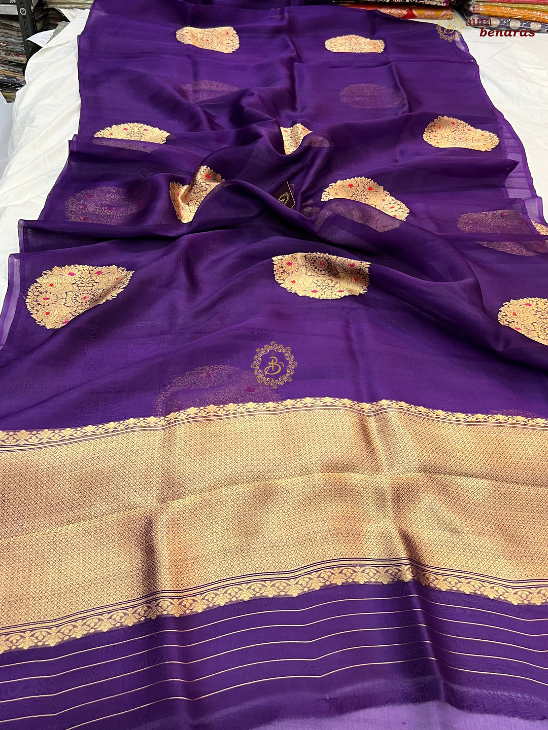  Pure Purple Banarasi Handloom Silk Saree - AuraBenaras