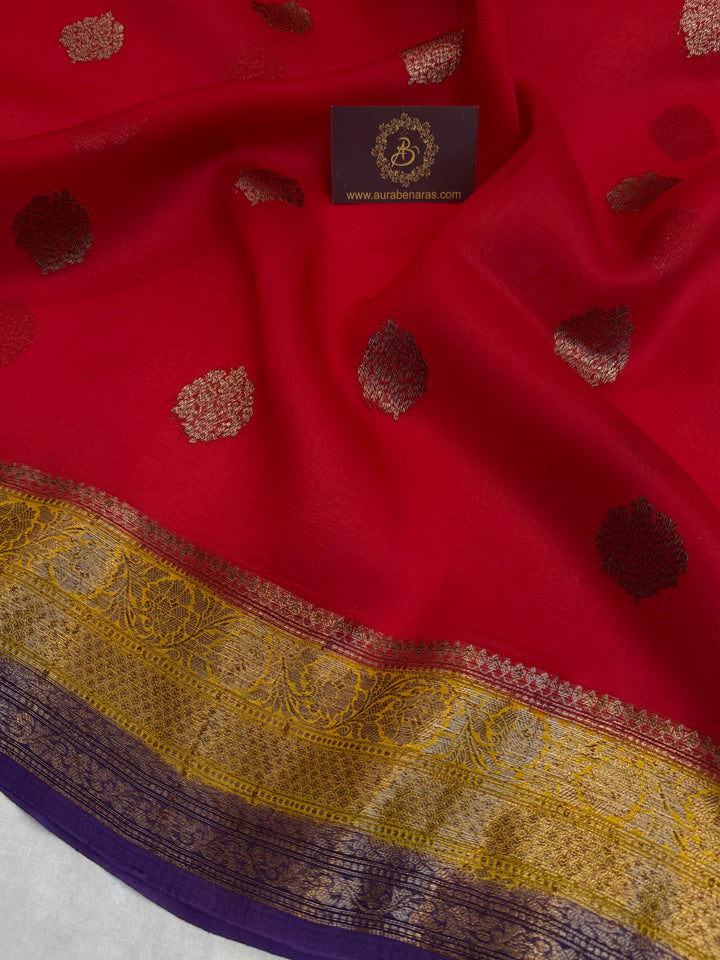 Red Pure Kora Silk Handloom Banarasi Saree