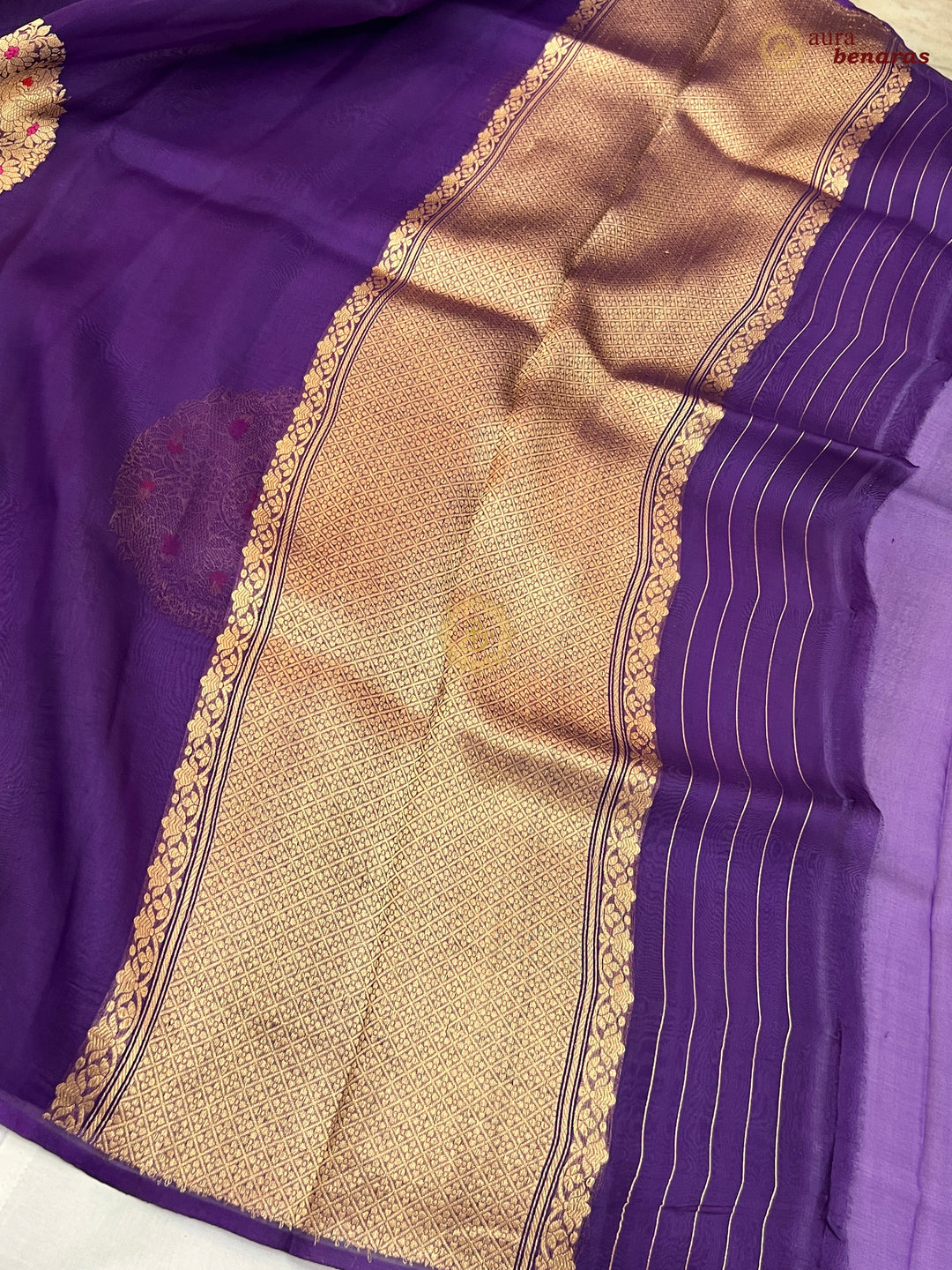  Pure Purple Banarasi Handloom Silk Saree - AuraBenaras