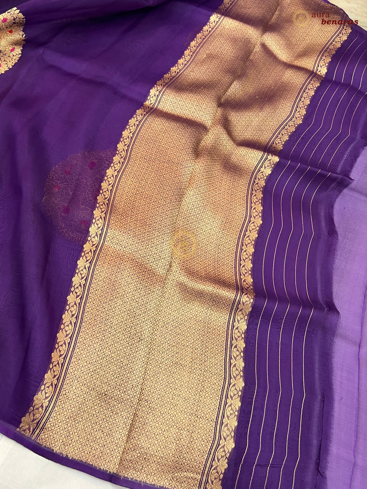  Pure Purple Banarasi Handloom Silk Saree - AuraBenaras