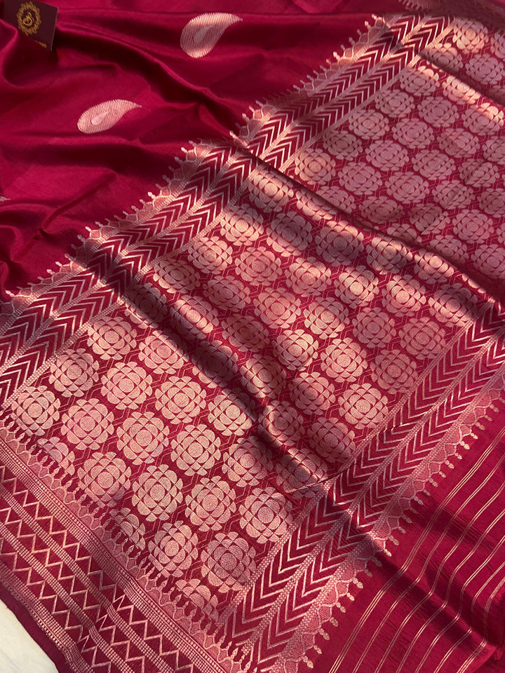 Maroon Pure Banarasi Handloom Silk Saree - Aura Benaras