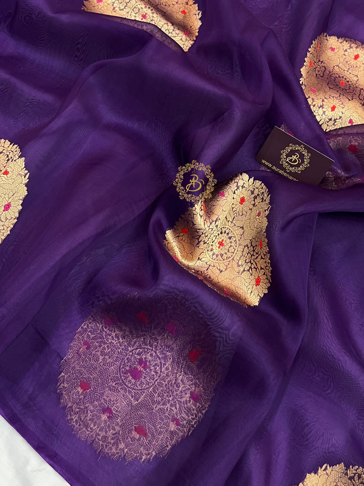  Pure Purple Banarasi Handloom Silk Saree - AuraBenaras