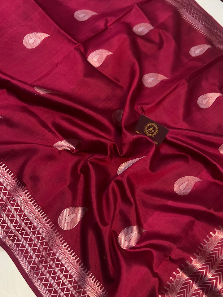 Maroon Pure Banarasi Handloom Silk Saree - Aura Benaras