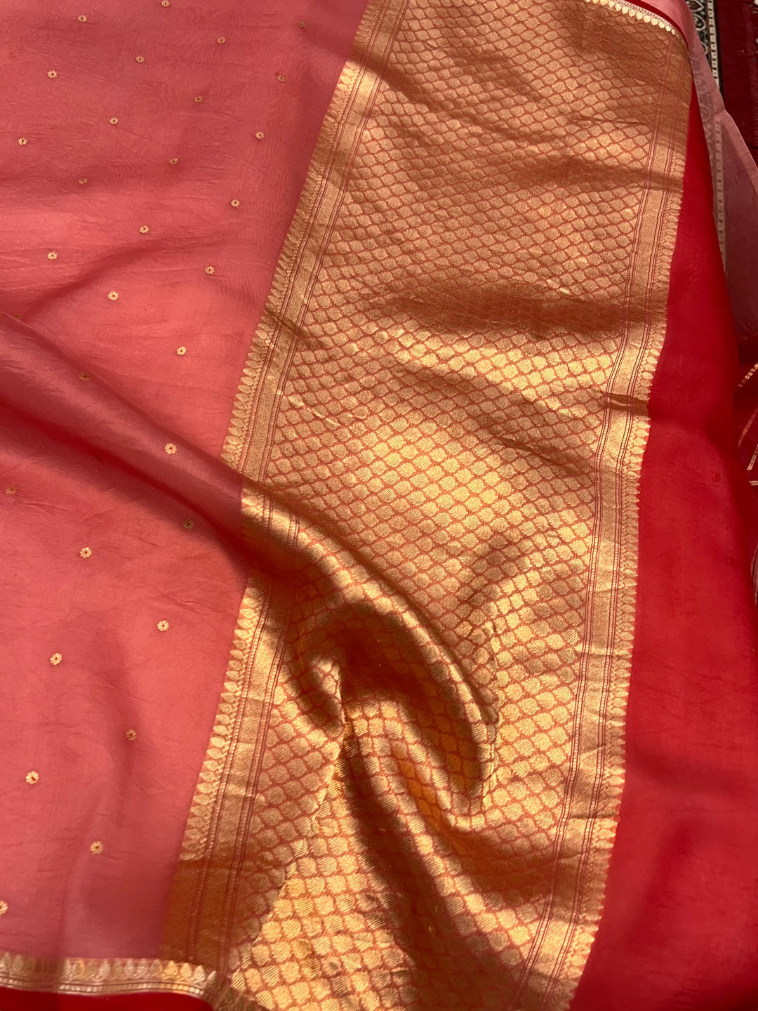 Rose Pink Kora Silk Banarasi Saree with Zari Butis 
