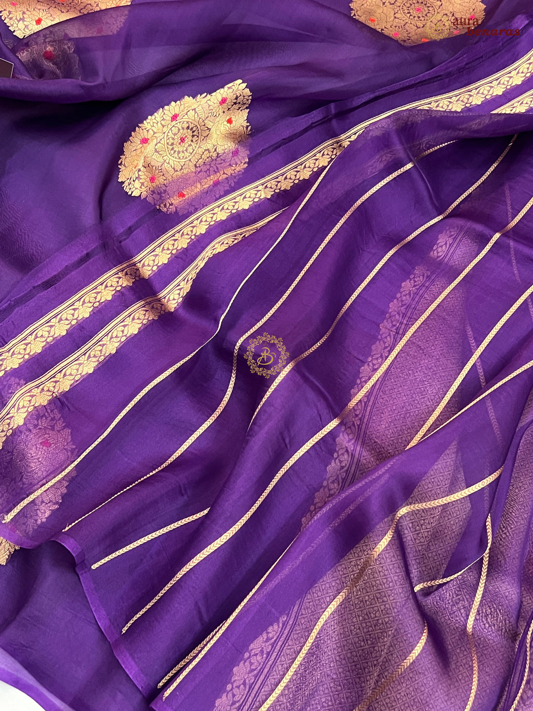  Pure Purple Banarasi Handloom Silk Saree - AuraBenaras