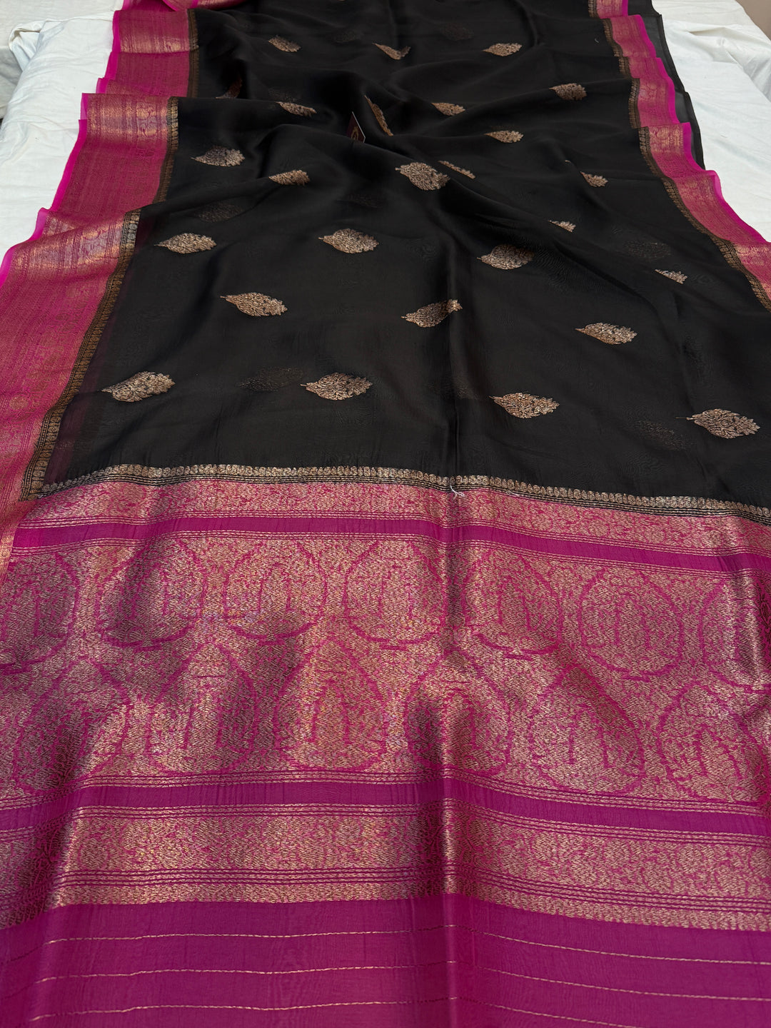 Black Pure Kora Silk Handloom Banarasi Saree