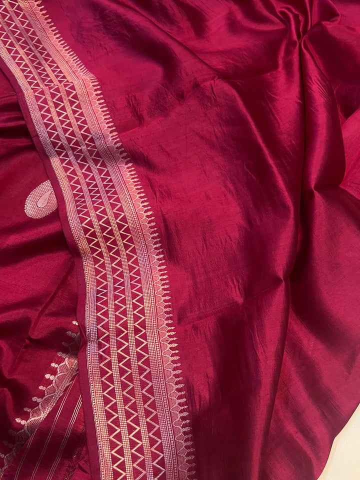 Maroon Pure Banarasi Handloom Silk Saree - Aura Benaras