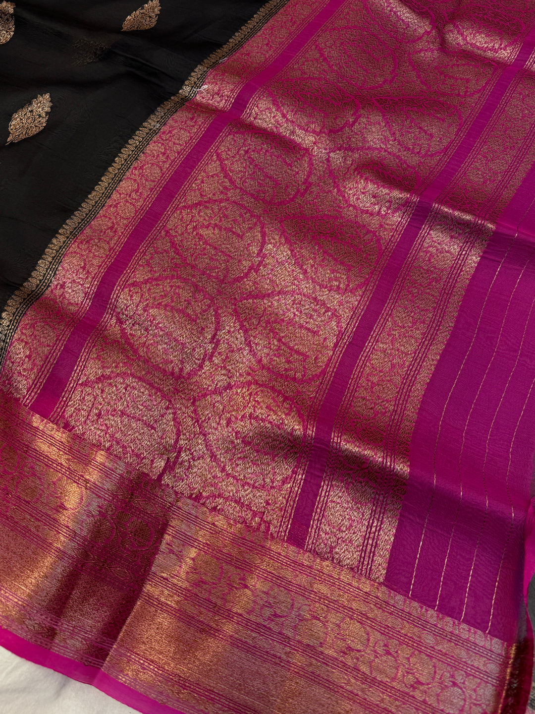 Black Pure Kora Silk Handloom Banarasi Saree
