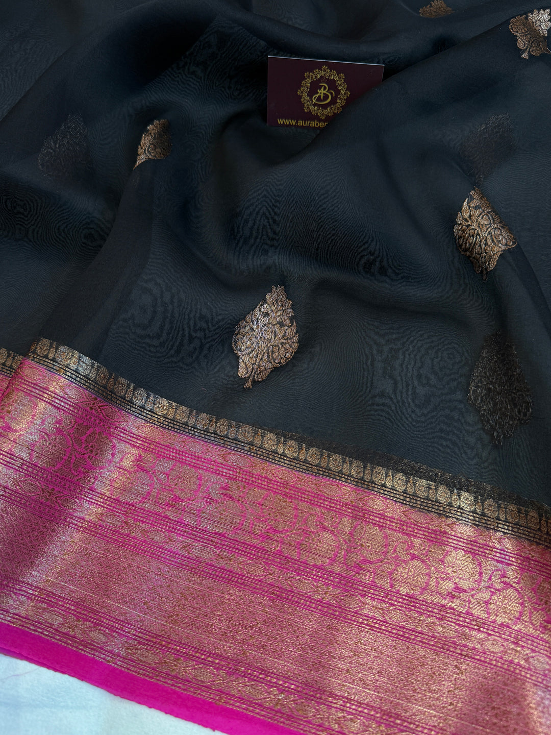 Black Pure Kora Silk Handloom Banarasi Saree