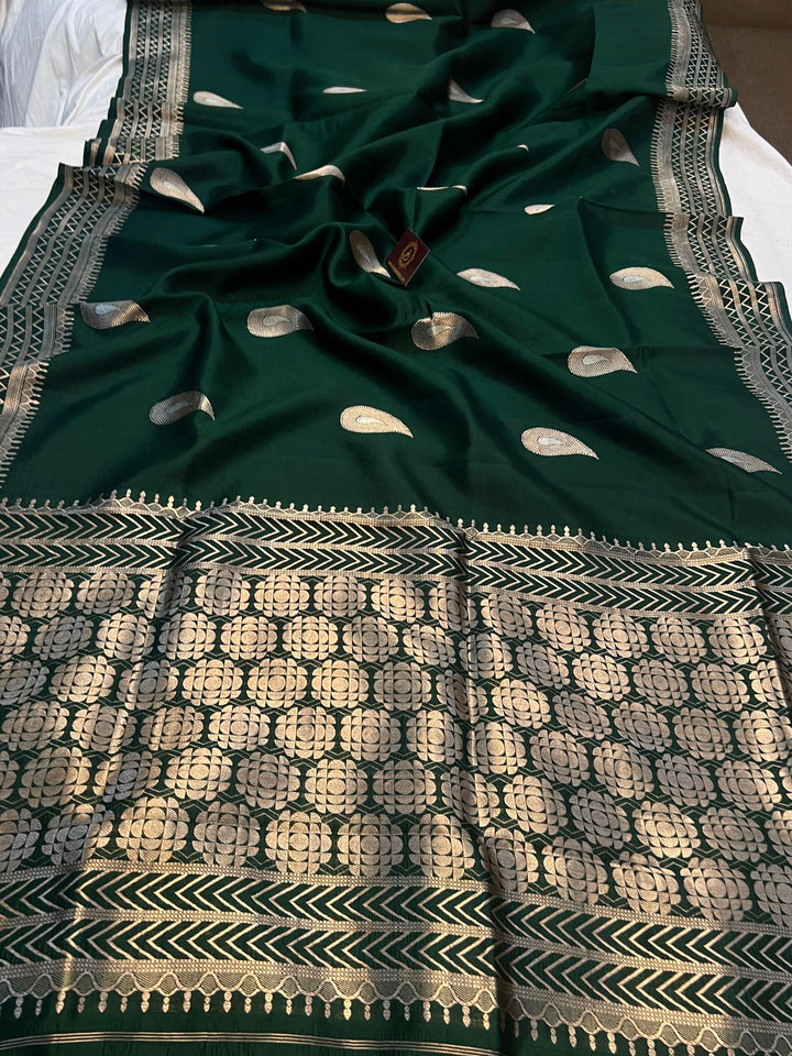 Bottle Green Pure Banarasi Handloom Silk Saree