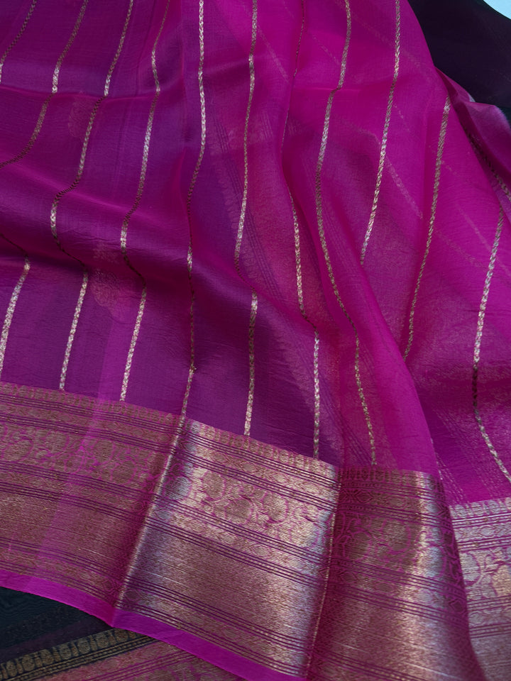 Black Pure Kora Silk Handloom Banarasi Saree