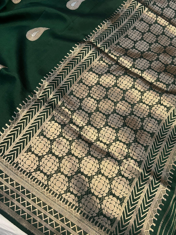 Bottle Green Pure Banarasi Handloom Silk Saree