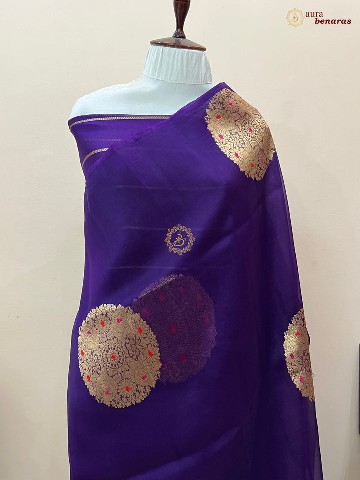  Pure Purple Banarasi Handloom Silk Saree - AuraBenaras