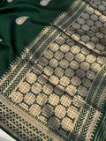 Bottle Green Pure Banarasi Handloom Silk Saree