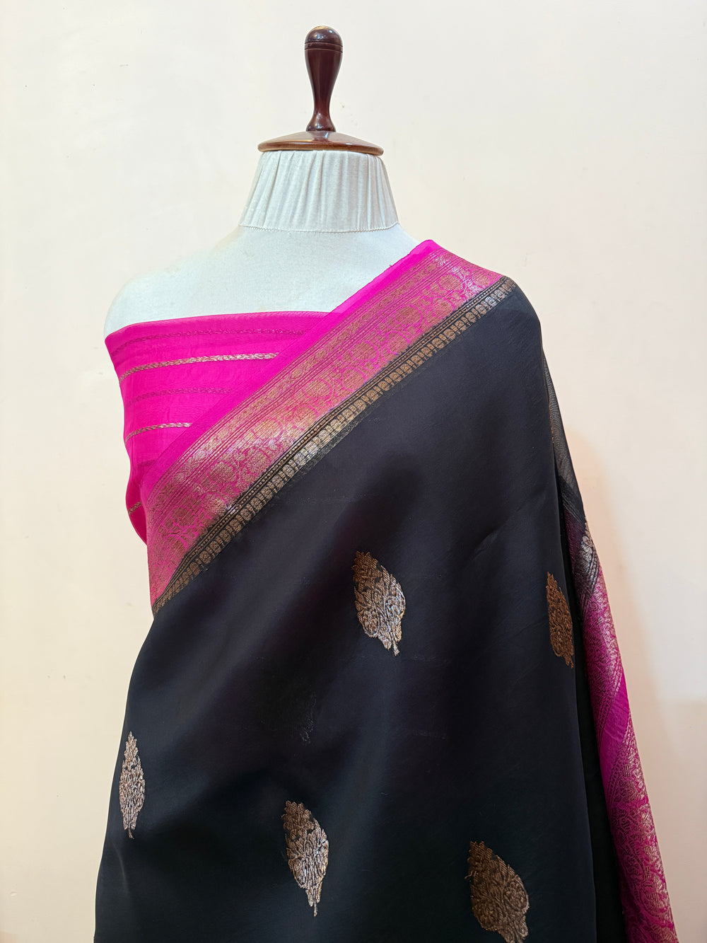 Black Pure Kora Silk Handloom Banarasi Saree
