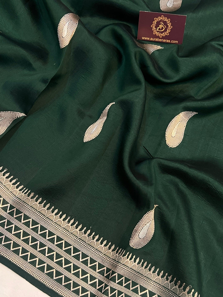 Bottle Green Pure Banarasi Handloom Silk Saree
