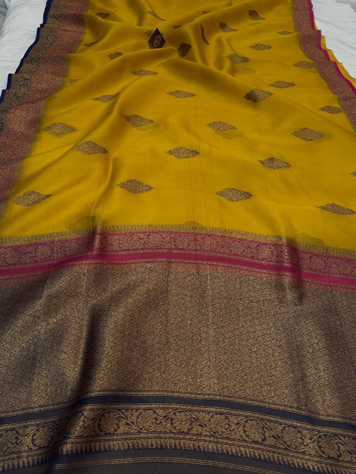 Yellow Pure Kora Silk Handloom Banarasi Saree
