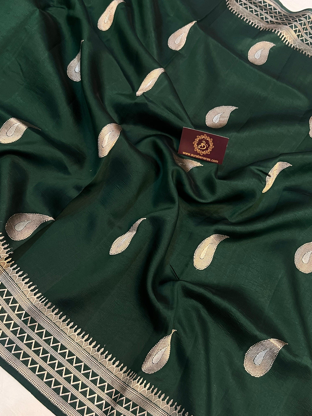 Bottle Green Pure Banarasi Handloom Silk Saree