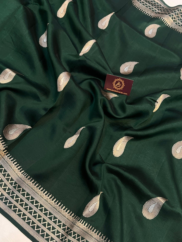 Bottle Green Pure Banarasi Handloom Silk Saree