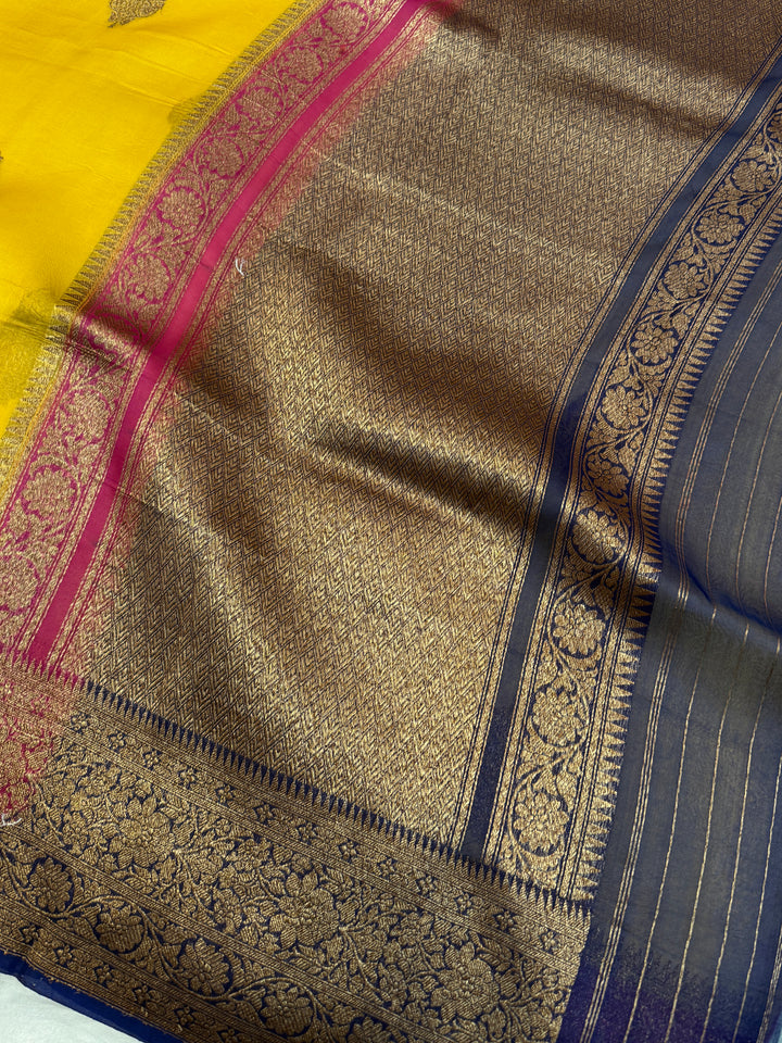 Yellow Pure Kora Silk Handloom Banarasi Saree