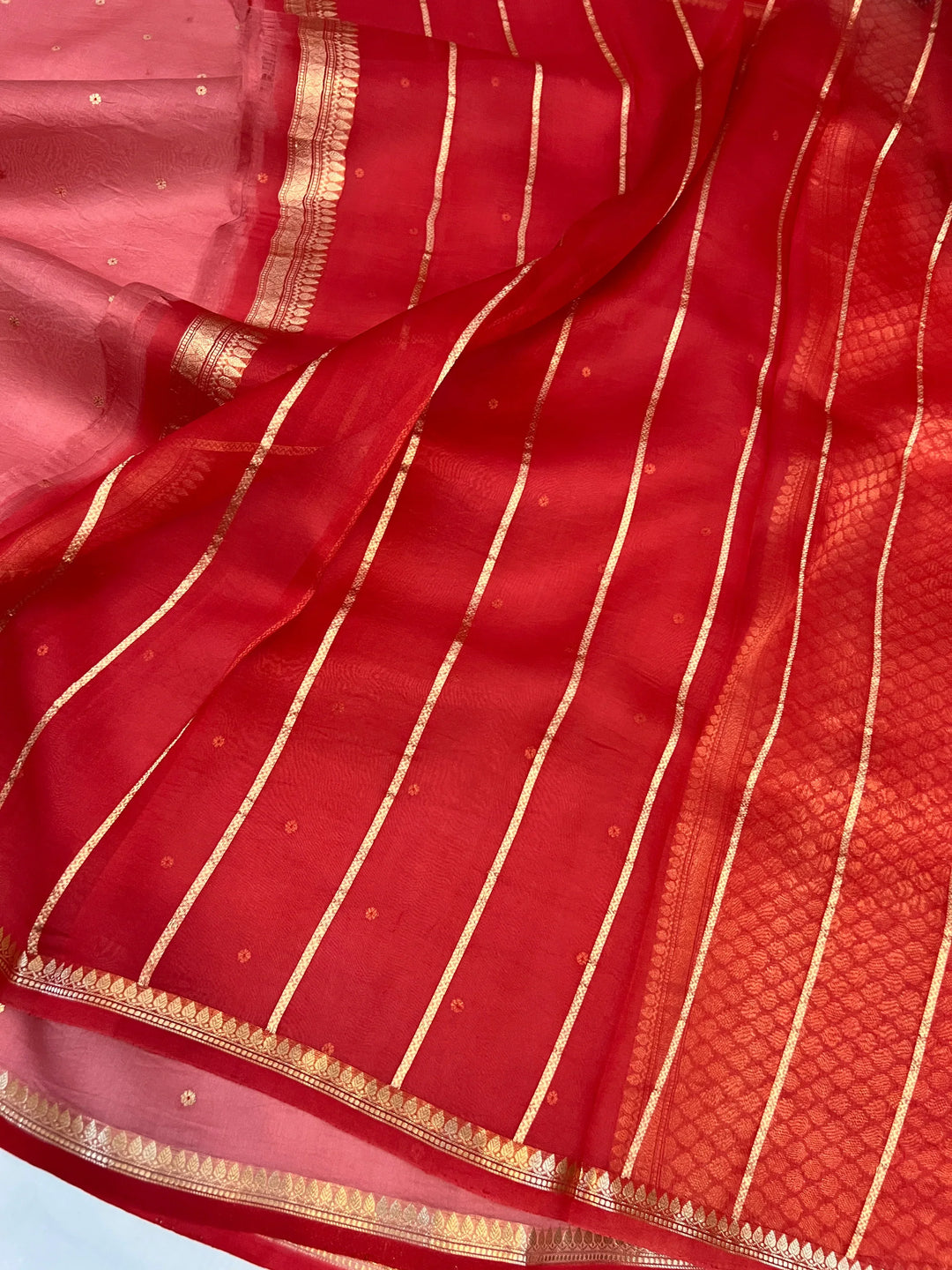 Rose Pink Kora Silk Banarasi Saree with Zari Butis 