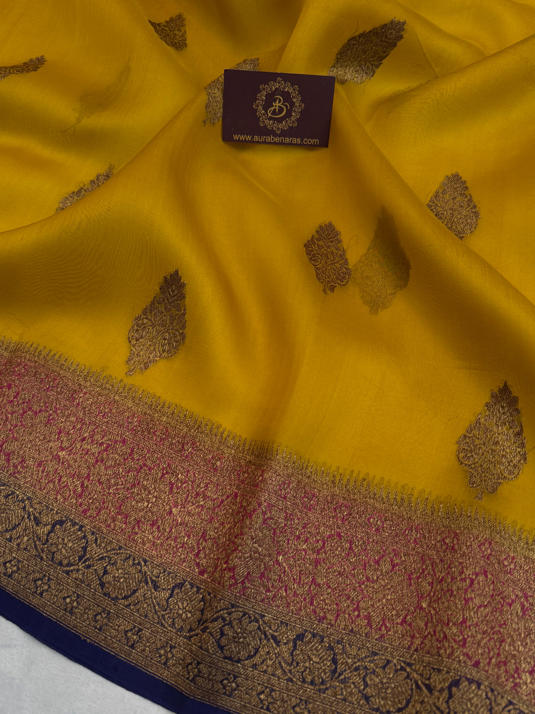 Yellow Pure Kora Silk Handloom Banarasi Saree