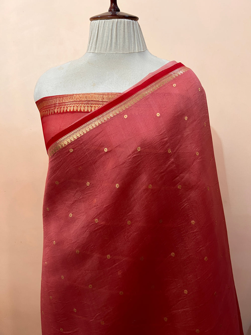 Rose Pink Kora Silk Banarasi Saree with Zari Butis 