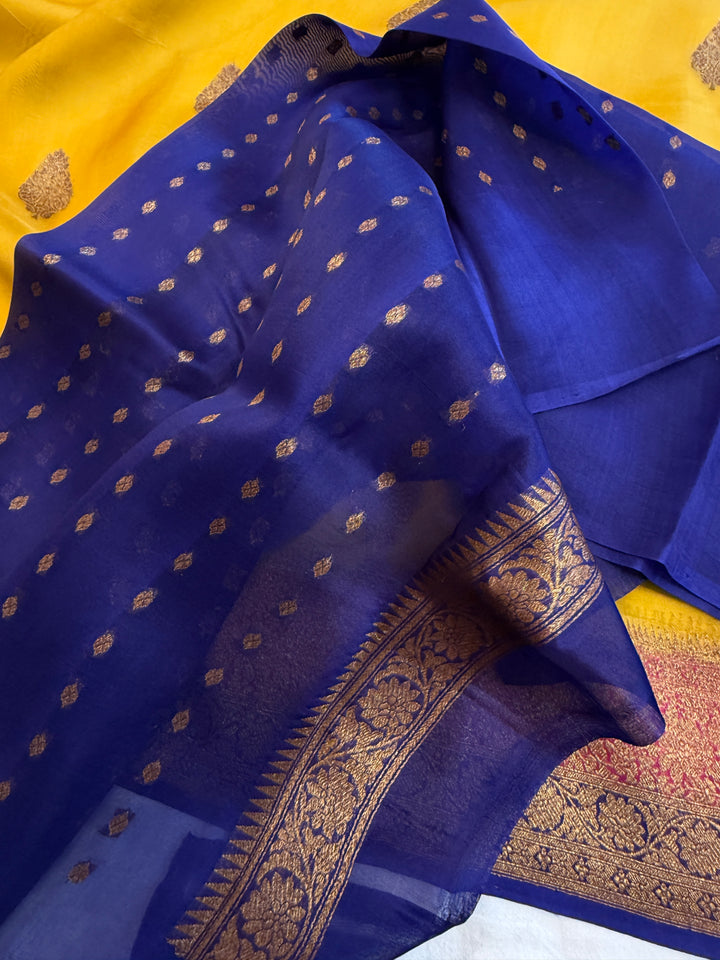 Yellow Pure Kora Silk Handloom Banarasi Saree