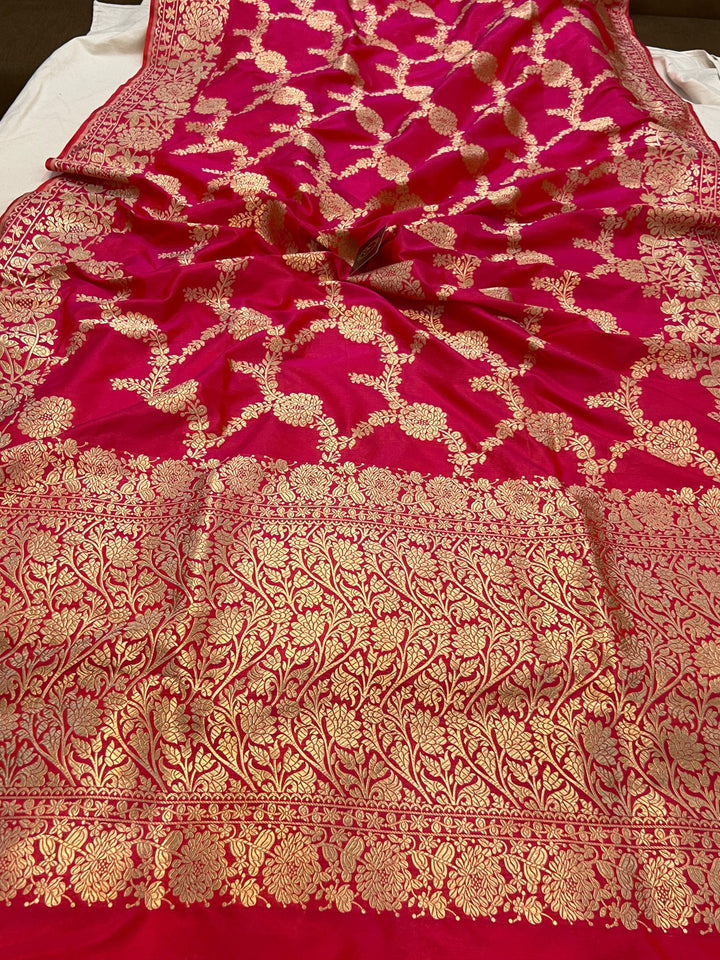 Rani Pink Pure Banarasi Handloom Katan Silk Saree - Aura Benaras