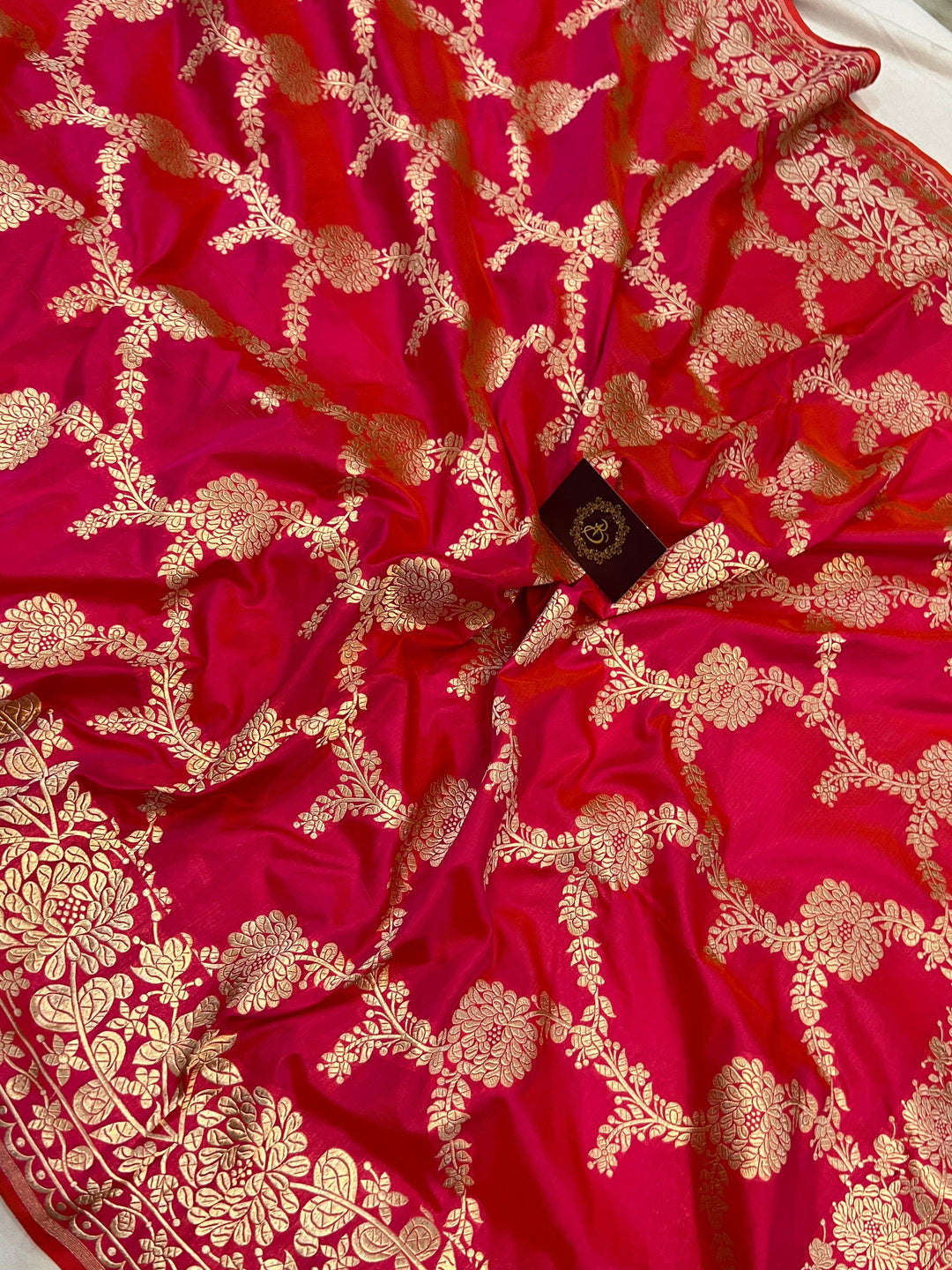 Rani Pink Pure Banarasi Handloom Katan Silk Saree - Aura Benaras