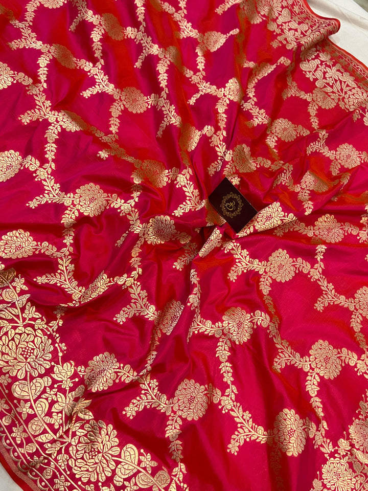 Rani Pink Pure Banarasi Handloom Katan Silk Saree - Aura Benaras