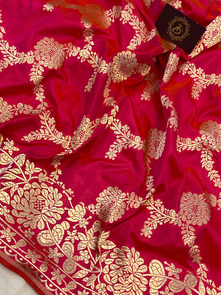 Rani Pink Pure Banarasi Handloom Katan Silk Saree - Aura Benaras
